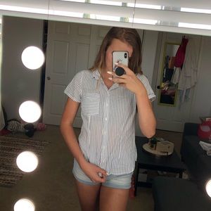 Blue and Whit Pin Stipe Button Up Blouse